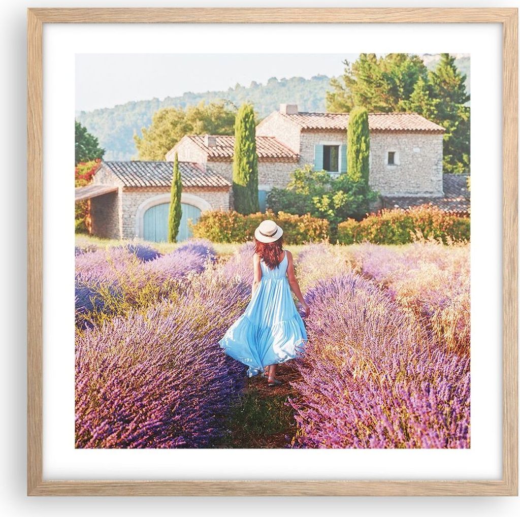Gerahmtes Poster - Rahmen in heller Eiche - Boho Heidekraut Frau - 50x50 cm - Wand Bild - Wanddeko - Wandbilder - Kunstposter - Wandposter - Bilder...