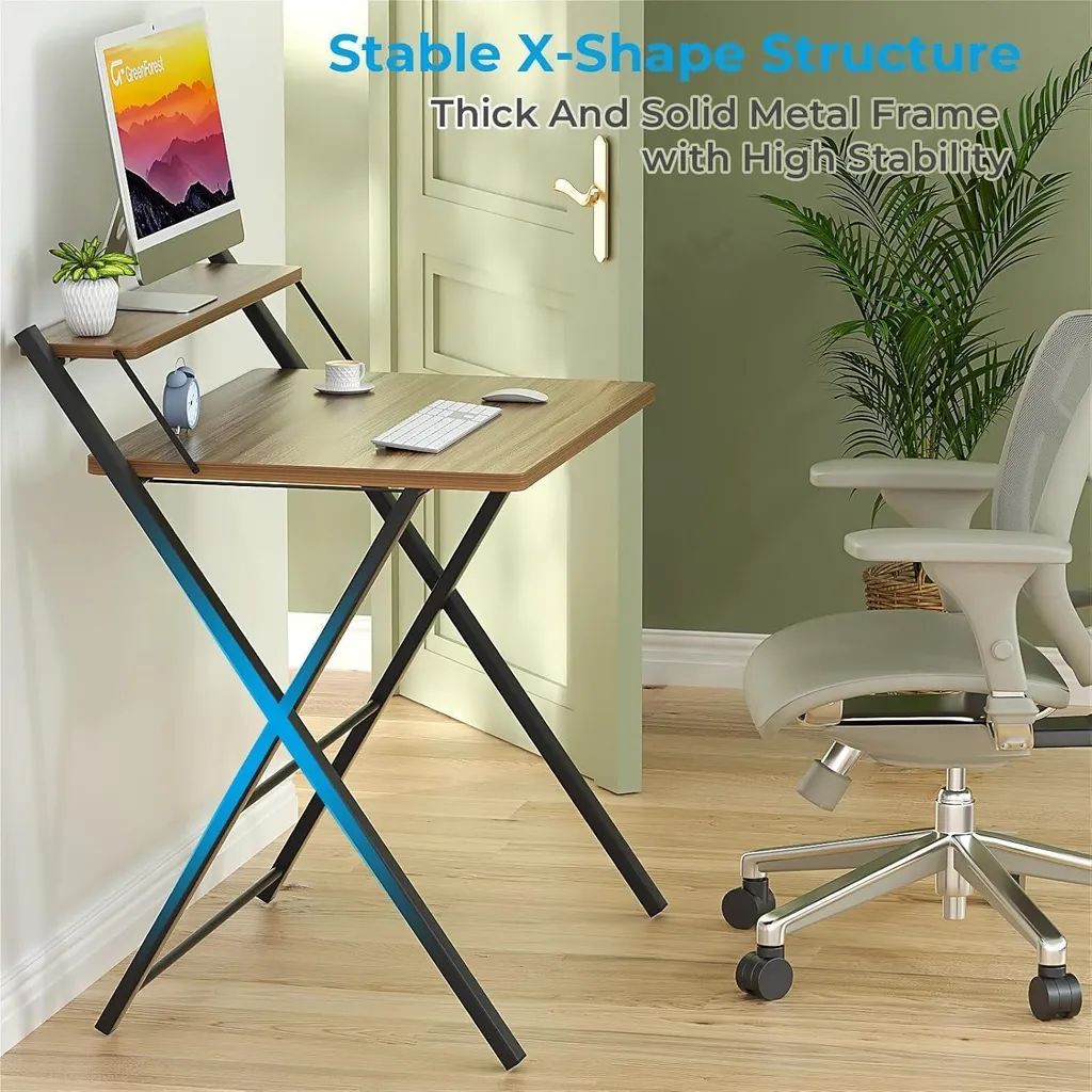 Bureau pliable stable marron avec étagère compacte 100cm - 6