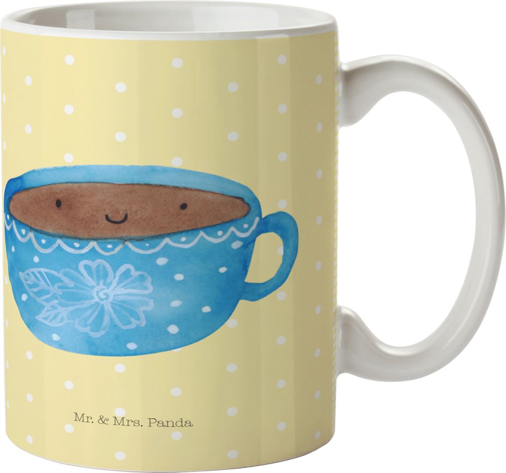 Mr. & Mrs. Panda Haferl Kaffee Tasse - Gelb Pastell - Geschenk, Trinklernbecher, Geschmack, Pott, Lustige Sprüche, Genuss, Plastikbecher, Kinderbe...