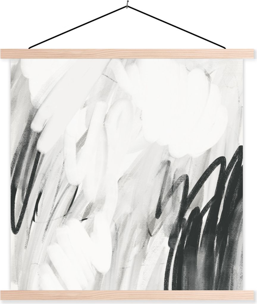 MuchoWow Textilposter Kunst - Abstrakt - Grau 120x120 cm mit holzfarbenen Rahmen - Textil-Poster