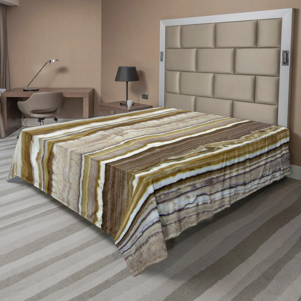 ABAKUHAUS Lenzuolo in marmo, gonna in marmo onice Linee verticali a tema e strisce sfocate in stampa color terra, lenzuolo superiore morbido e confortevole per un letto decorativo 1 pezzo 275 cm x 260 cm, marrone senape