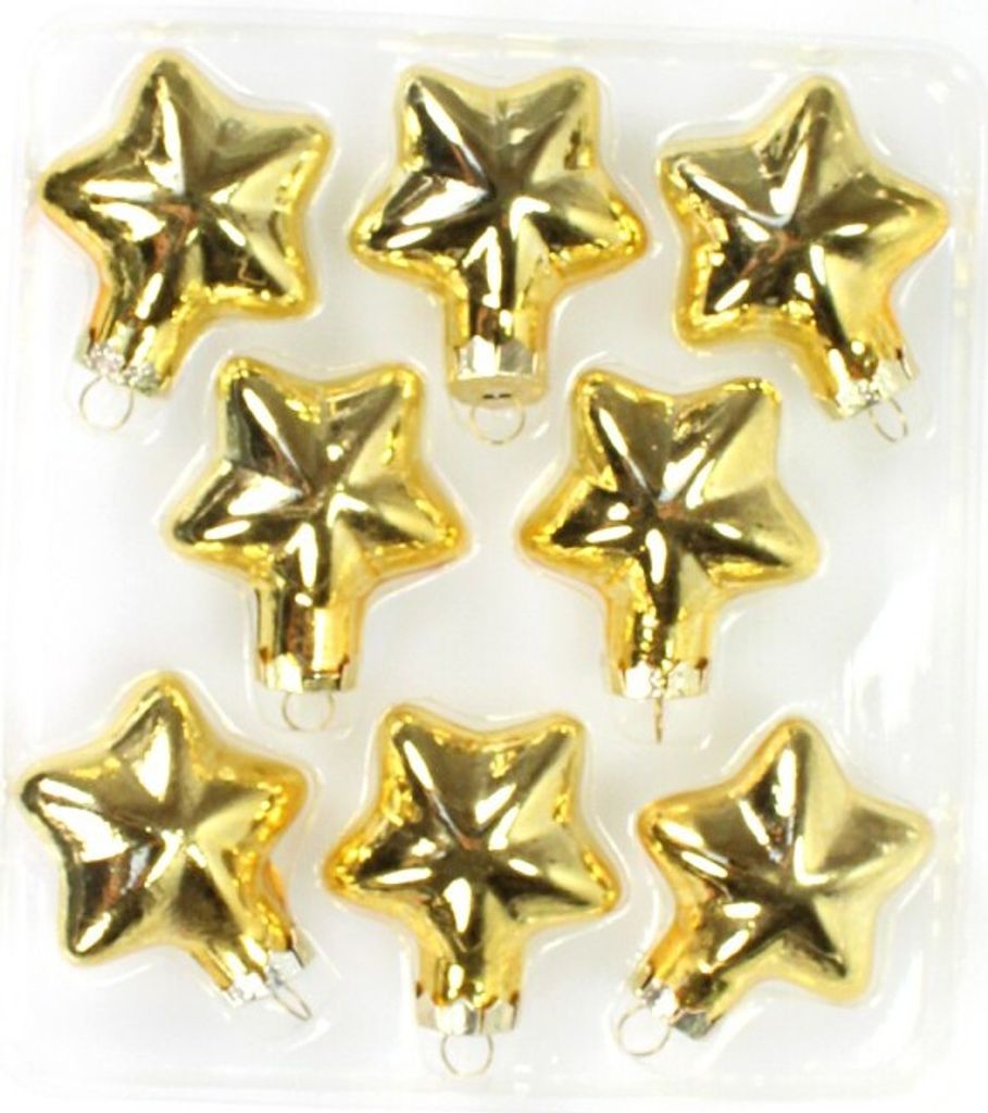 8 Sterne Glas Christbaumkugel 4cm gold Weihnachtskugel Kugel Baumschmuck Weihnachten, Farbe:gold