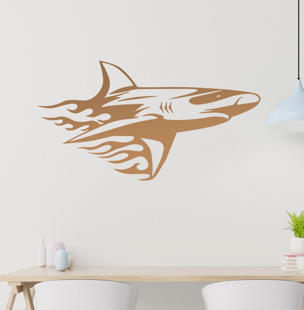 Flammen Hai Wandtattoo in 6 Größen - Wandaufkleber Wall Sticker - Dekoration, Küche, Wohnzimmer, Schlafzimmer, Badezimmer