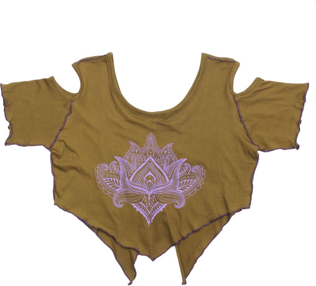 Top mit Cut Outs - Crop Top - Shirt - ärmellos - Lotus Blume - braun SM
