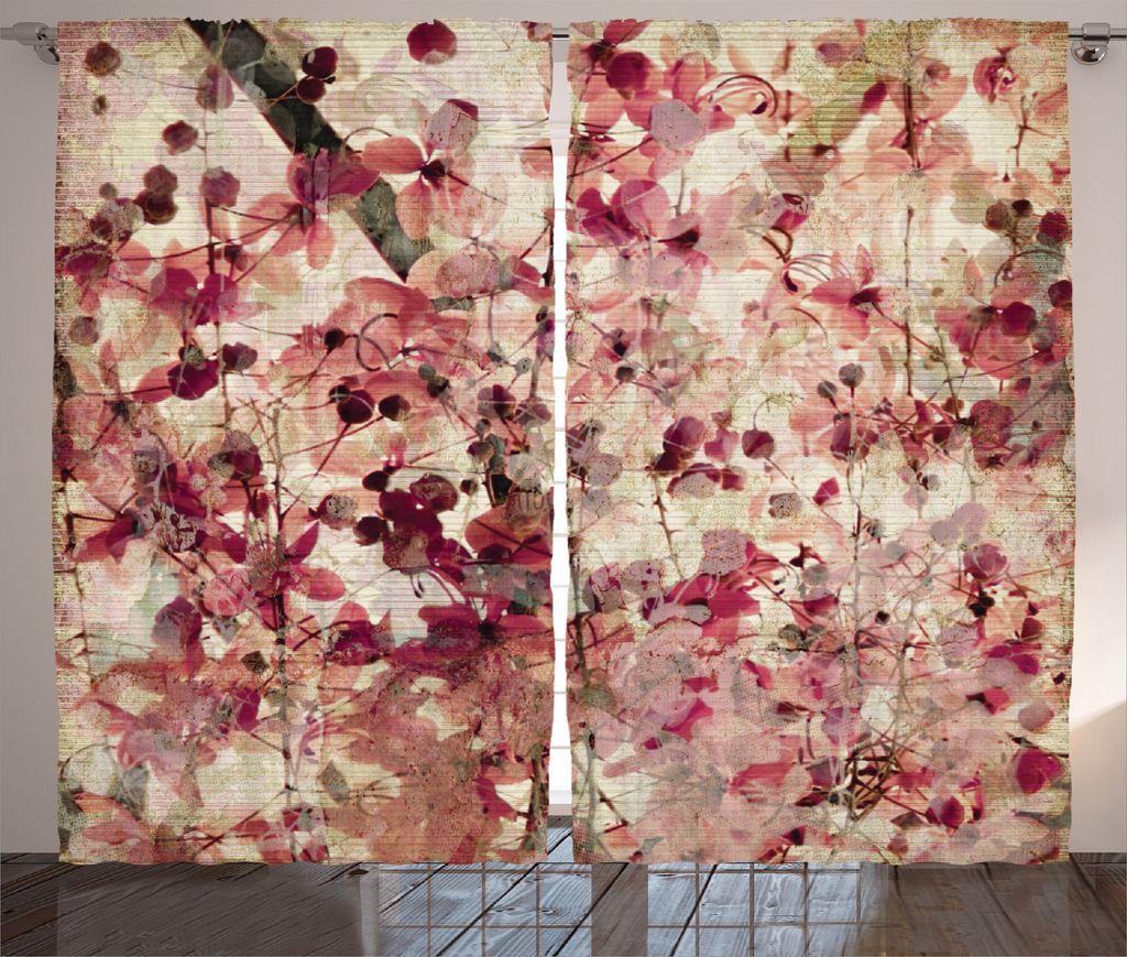 ABAKUHAUS Retro Rustikaler Vorhang, Kirschblüten Blumen, Wohnzimmer Universalband Gardinen mit Schlaufen und Haken, 280 x 175 cm, Beige Rosa