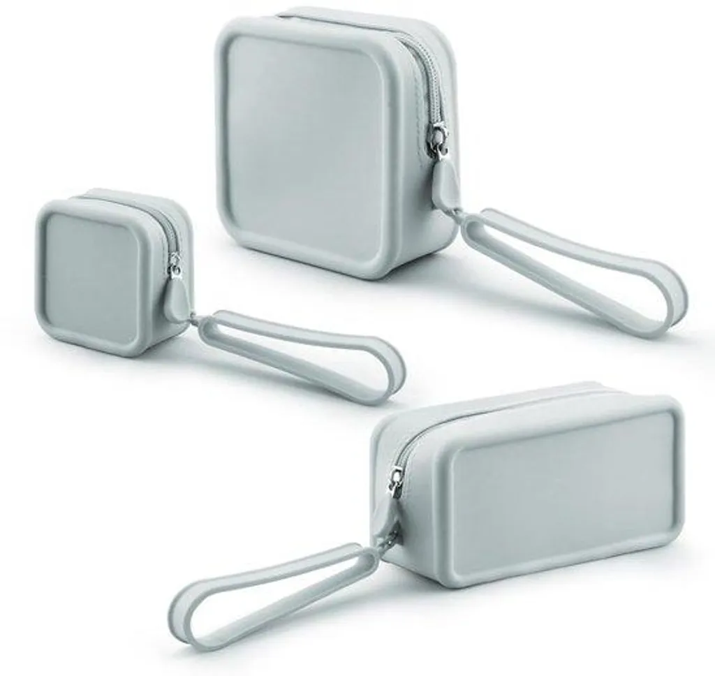 Organiseur de voyage souple en silicone gris - Trousse maquillage x3