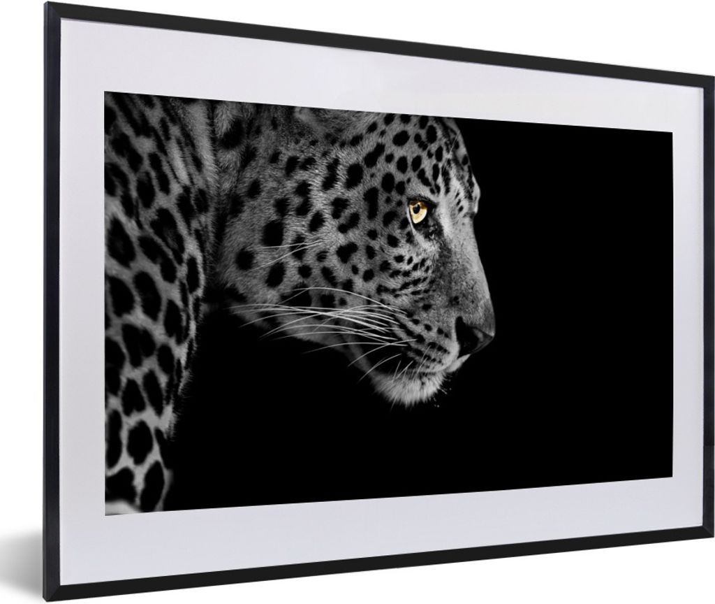 MuchoWow® Gerahmtes Poster Leopard - Schwarz - Weiß - Pelz Produktbild 