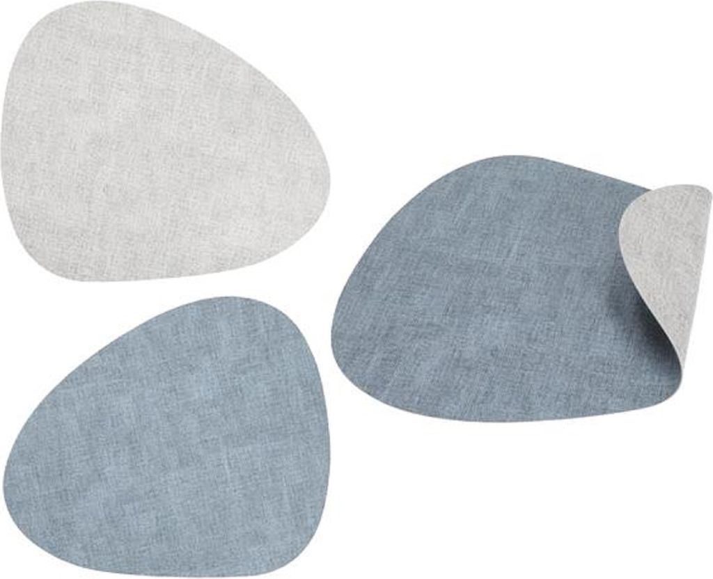 4 Stück Platzsets 45 x 36 cm meliert Blau Grau zum Wenden
