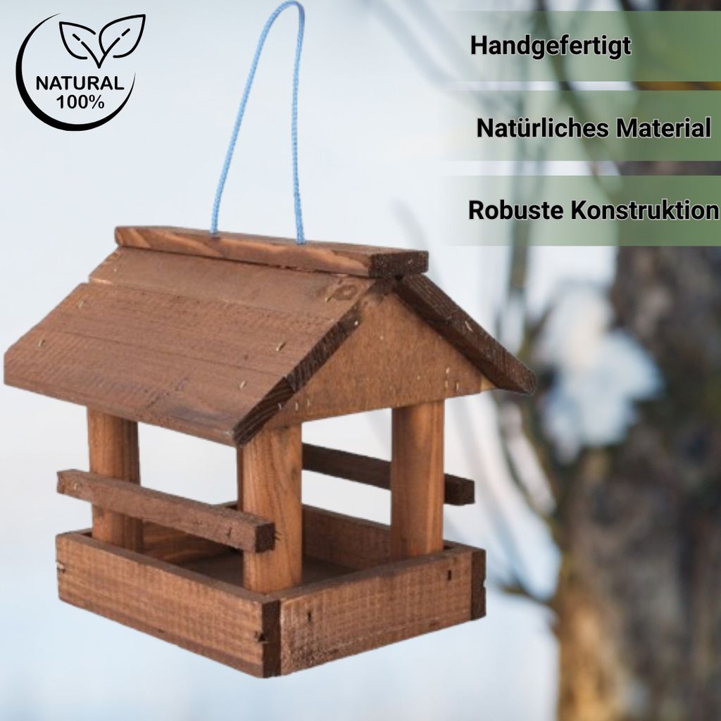 Vogelfutterhaus Aus Fichtenholz – 25 X 30 X 30 Cm, Gebranntes Holz, Mit Dach Und Auffangleisten, Für Den Außenbereich