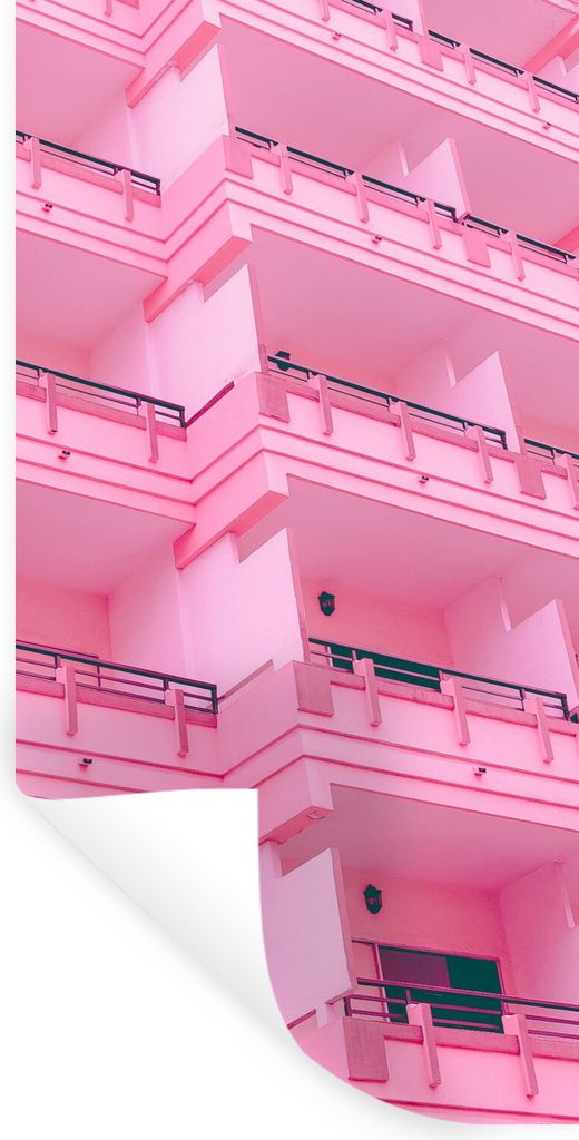 MuchoWow Wandtattoo Wandsticker Wandaufkleber Balkon - Sommer - Rosa - Architektur 40x80 cm Selbstklebend und Repositionierbar - Repositionierbar...