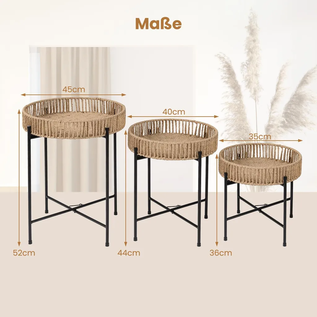 Set 3 Tavolini da Caffè Boho COSTWAY: Arredo Moderno per Camera e Salotto - 3