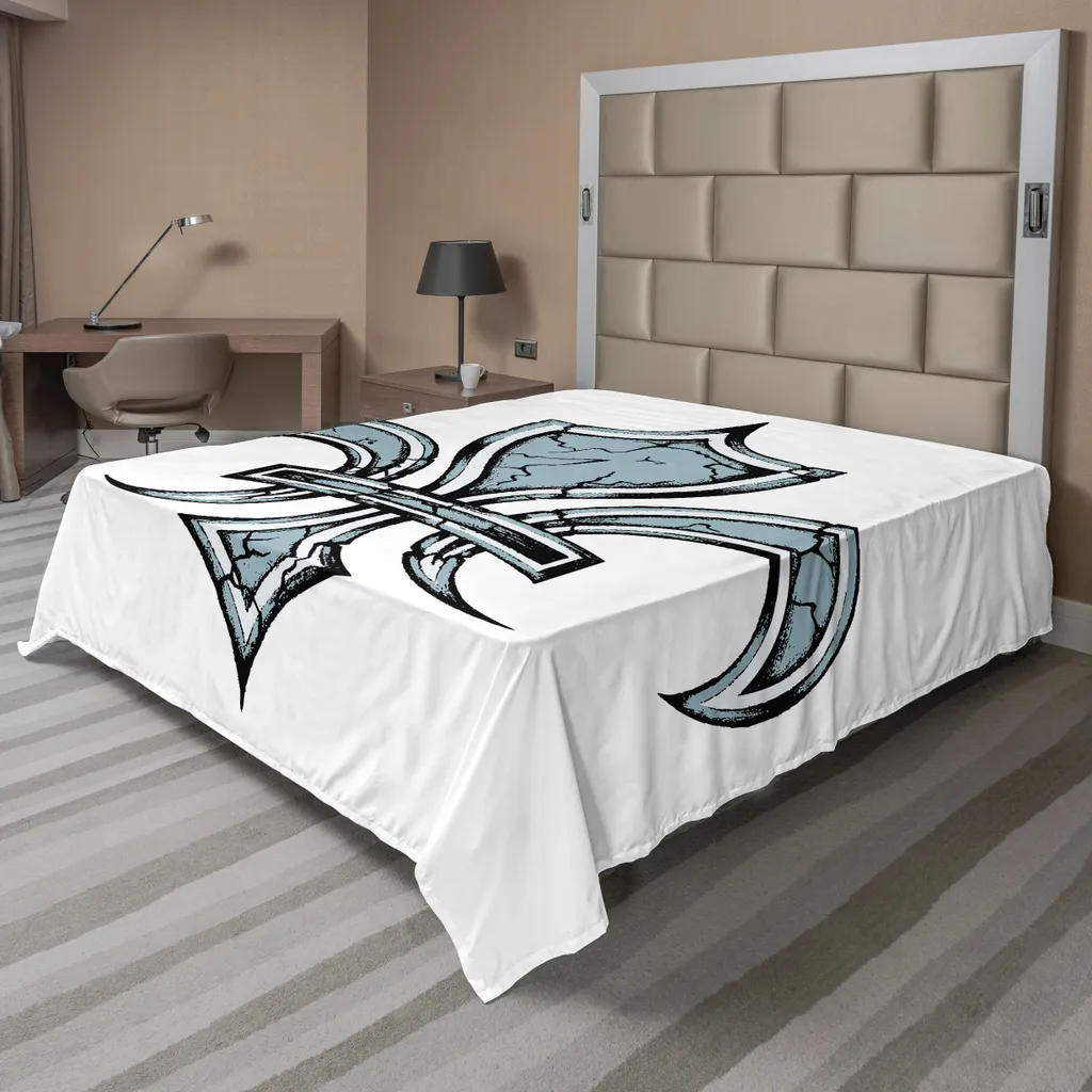 ABAKUHAUS Fleur De Lis Drap de lit 260x228cm Noir Blanc Bleu Coton