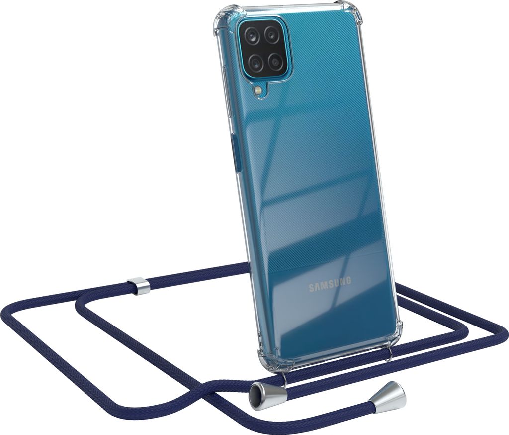 EAZY CASE Handykette kompatibel mit Samsung Galaxy A12, Handyhülle mit Umhängeband, Handykordel, Schutzhülle Clear, Band in Blau