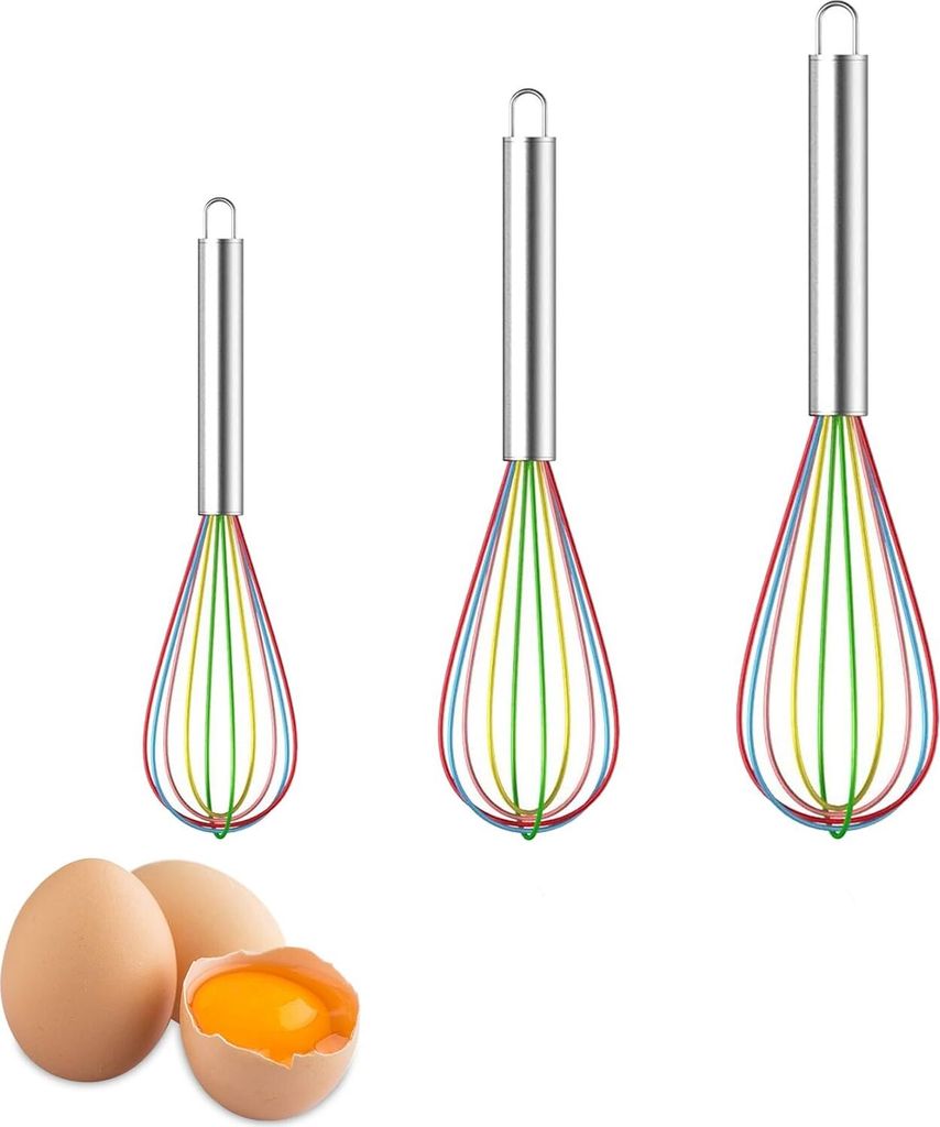 3er-Set Schneebesen aus Silikon, Schneebesen für die Küche, Schneebesen für Gebäck, Eiermixer, Schneebesen und Mixer, Milchschläger, manueller...