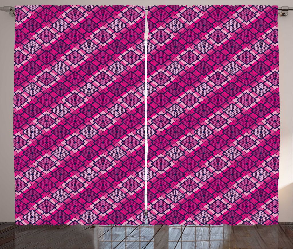 ABAKUHAUS Rosa Rustikaler Vorhang, Bohemian Diagonal Squares Kunst, Wohnzimmer Universalband Gardinen mit Schlaufen und Haken, 280 x 225 cm, Dunkel...