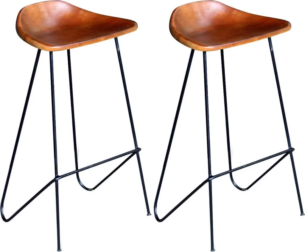 Tabouret de Bar Design Industriel en Cuir et Métal Noir - Set de 2