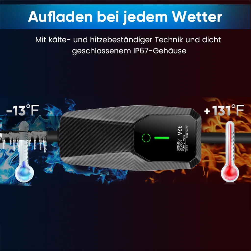 Chargeur Type 2 intensité réglable 7kW avec câble 8M noir flexible - 8
