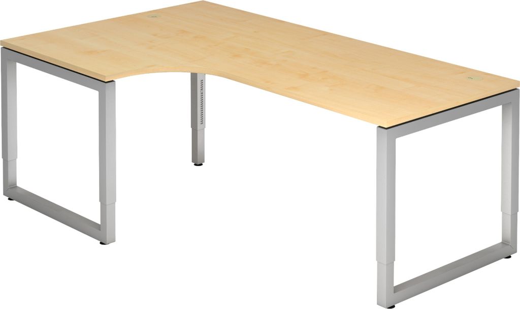 bümö Schreibtisch Serie-R - Nachbildung Ahorn, Gestell: Silber, Größe: Eckschreibtisch 200 x 120 cm