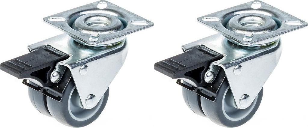 50mm 2" Doppellaufrolle grau Gummi mit Bremse 140kg Kapazität, 2er Set