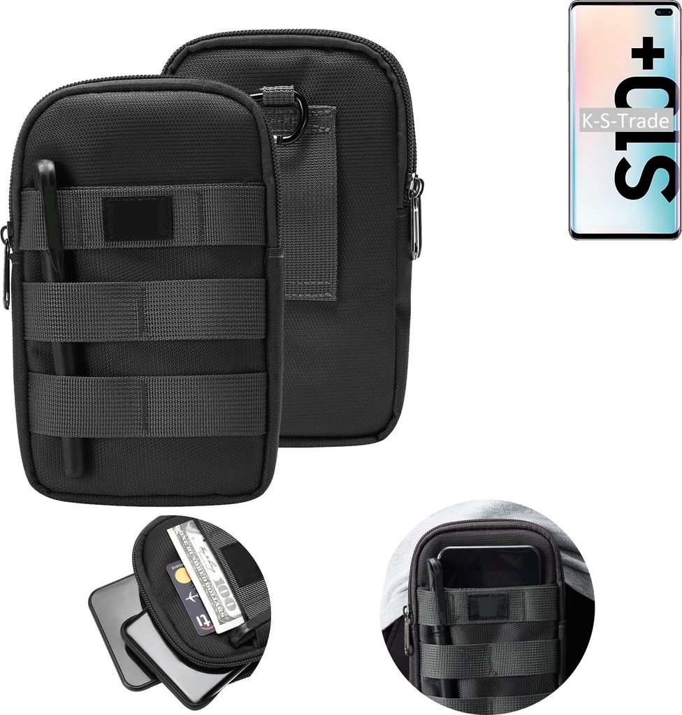 K-S-Trade Holster Gürtel Tasche kompatibel mit Samsung S10+ 128GB Handy Tasche Schutz Hülle dunkel-grau viele Fächer, 1x