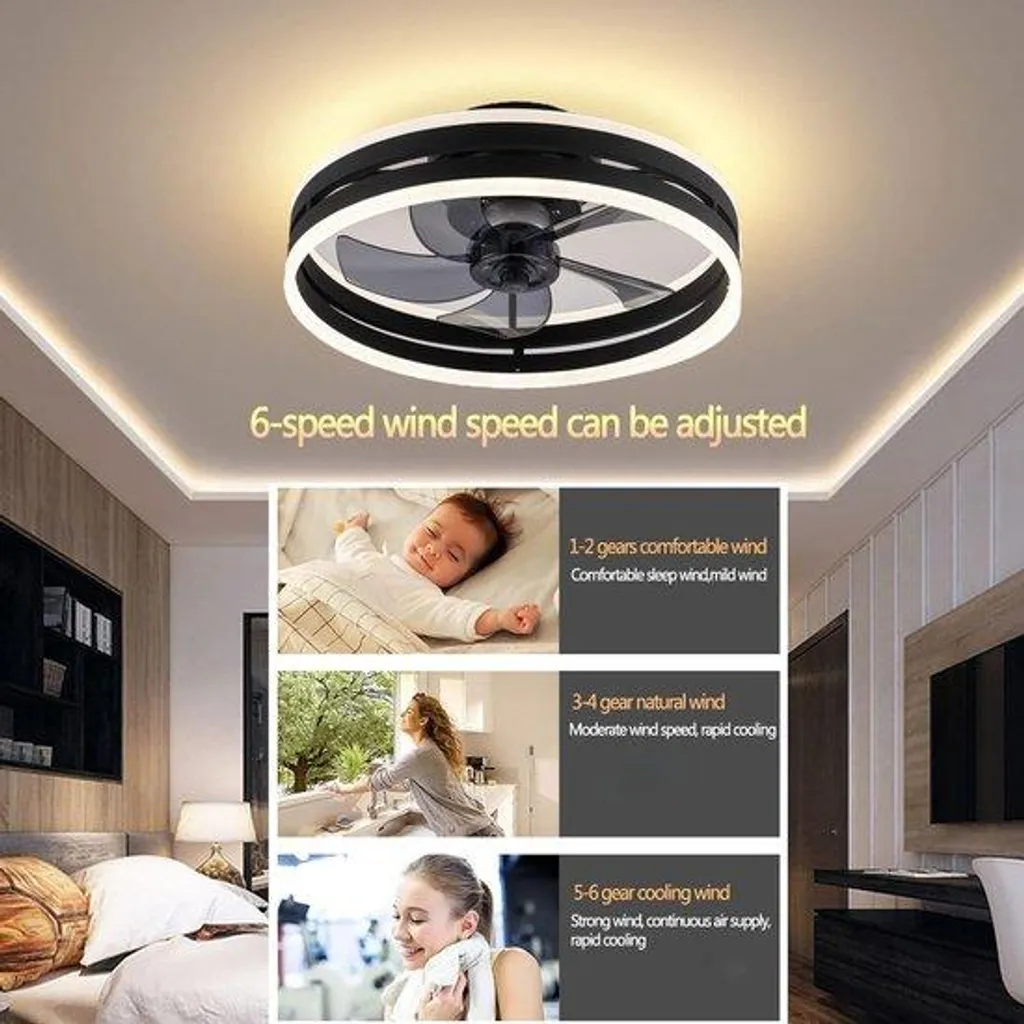 Ventilateur de plafond LED moderne silencieux pour chambre et salon