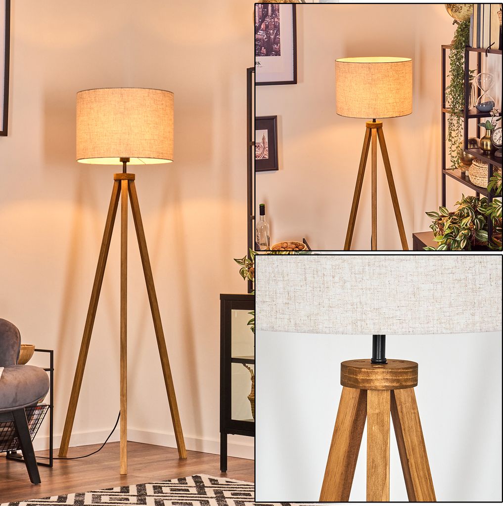 Schiavonea Stehlampe aus Holz/Stoff in Naturfarben/Beige