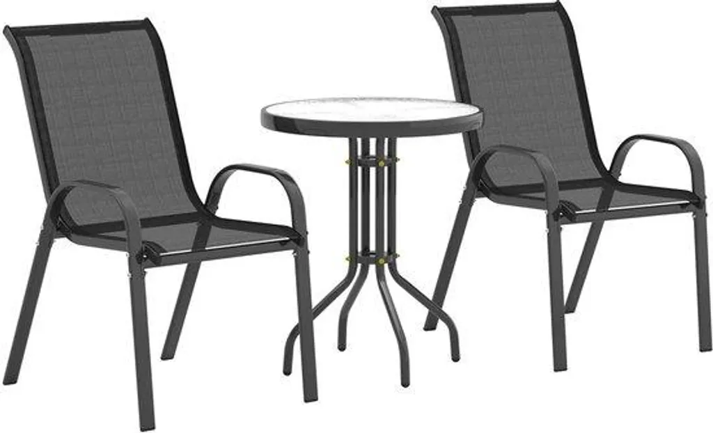 Mobilier de terrasse 3 pièces avec table de bistrot noire et verre