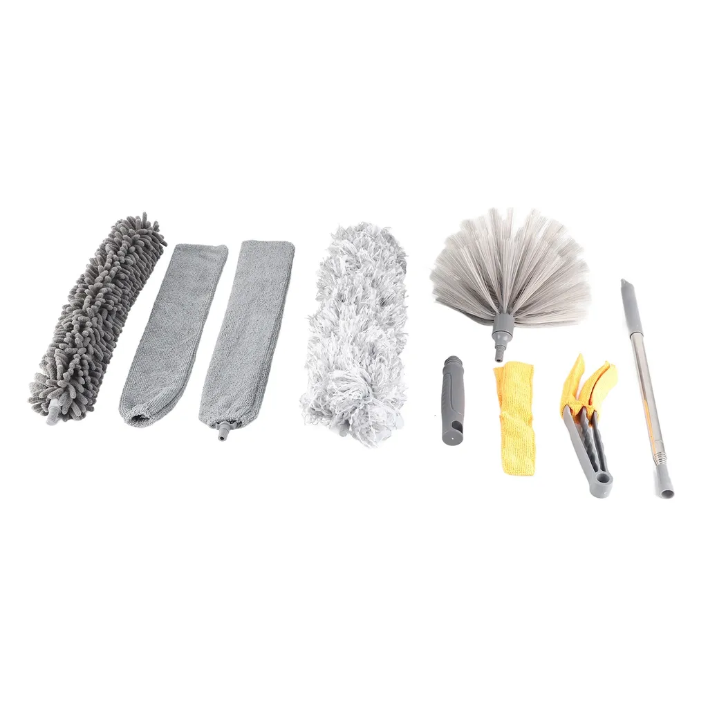 Set Spolverino Telescopico Da 7 Pezzi – Testa Lupo, Microfibra Lavabile, Fino A 256 Cm, Grigio - 4