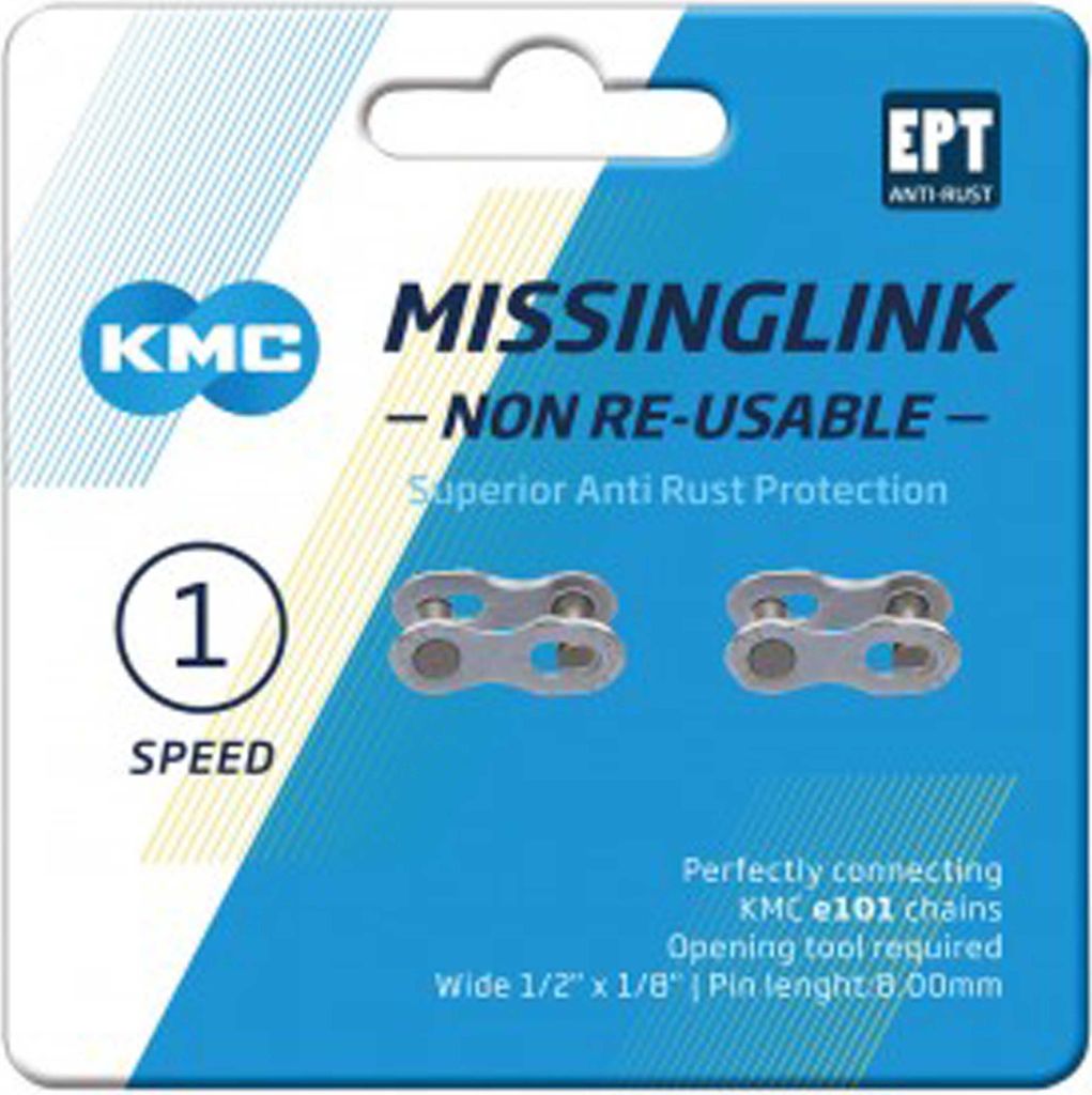 KMC Missinglink 1/2' x 1/8' 101 NR EPT, für Ketten e101, breit, silber, silber (2er Pack)