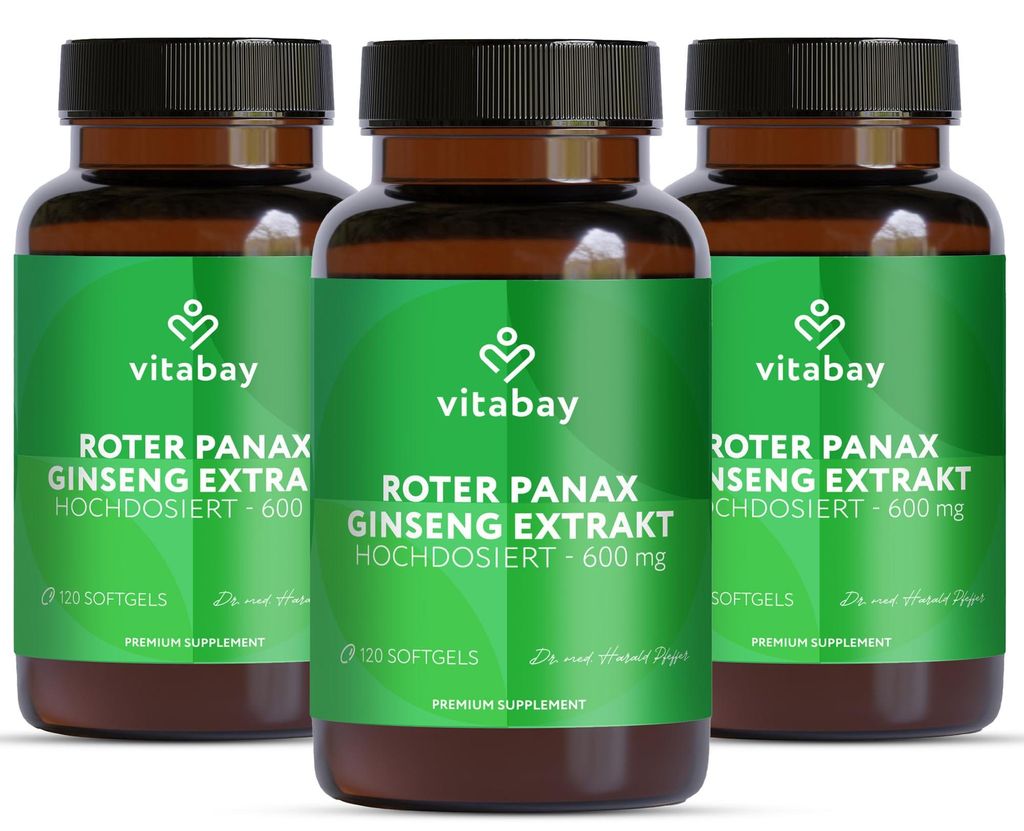 Vitabay Roter Panax Ginseng 600 mg – 360 vegane Kapseln – Produktbild 