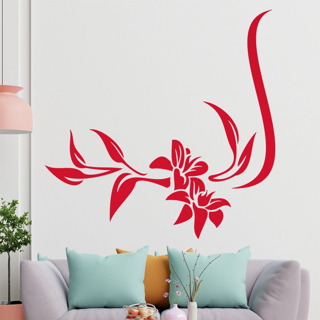 Blume - Linien Wandtattoo in 6 Größen - Wandaufkleber Wall Sticker - Dekoration, Küche, Wohnzimmer, Schlafzimmer, Badezimmer