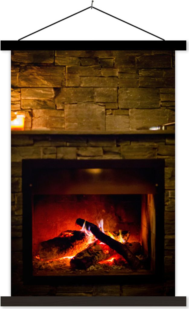 MuchoWow Textilposter Feuerstelle mit rotem Licht 120x180 cm mit schwarzem Rahmen - Fotos