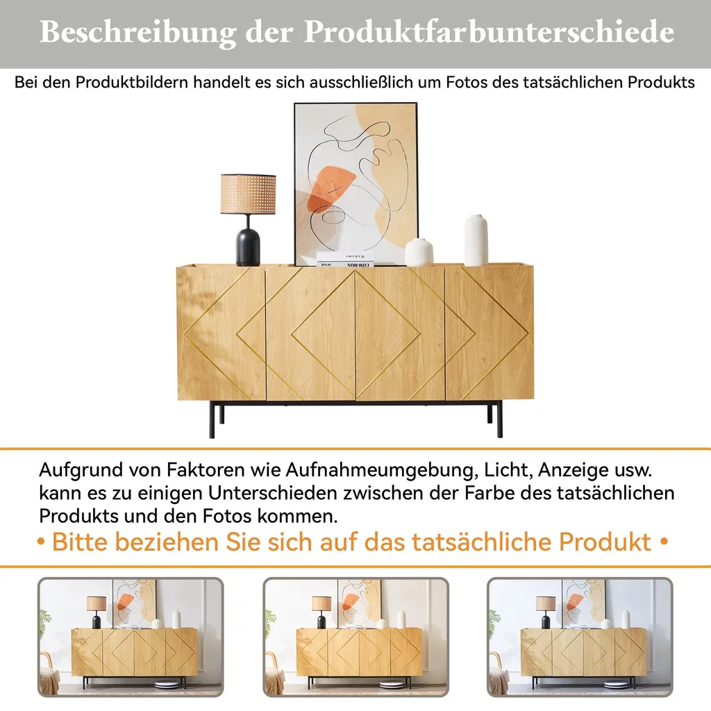 Meuble d'appoint polyvalent 4 portes bois - Buffet 160 cm pour séjour