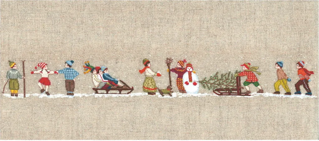 Broderie motif à compter Skieur en lin et fils de coton mouliné format 6x42