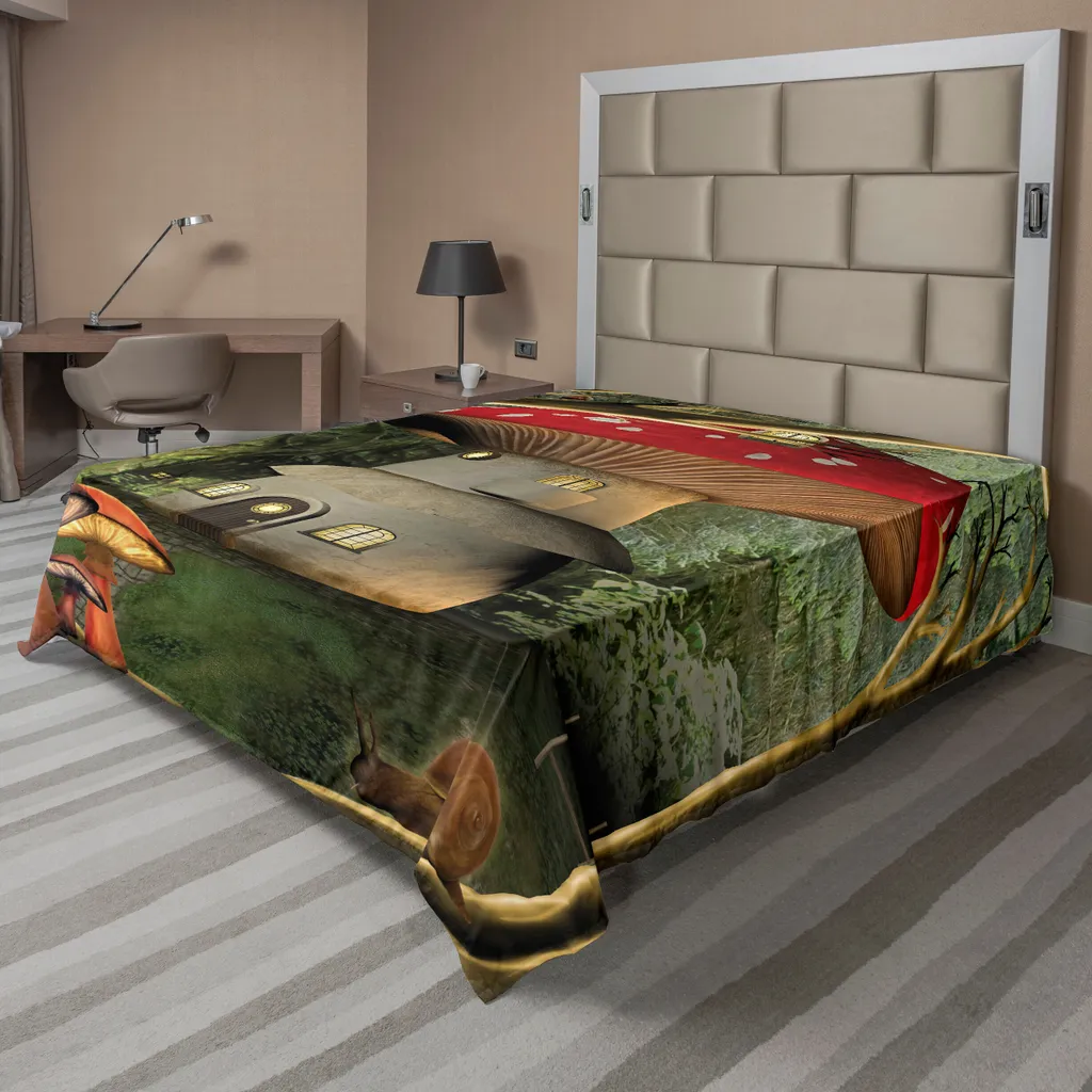 Drap plat décoratif forêt magique et maison champignon 266x260 cm