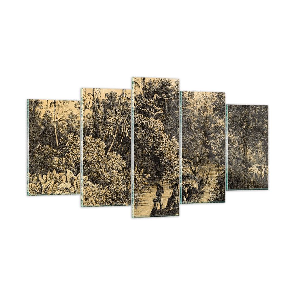 Bilder auf glas - 5 Teile - Dschungel Eingeborene Fluss - 160x85cm - Glasbilder - Wandbilder - Bilder - Wanddekoration aus Glas - Glas Bilder - Wan...