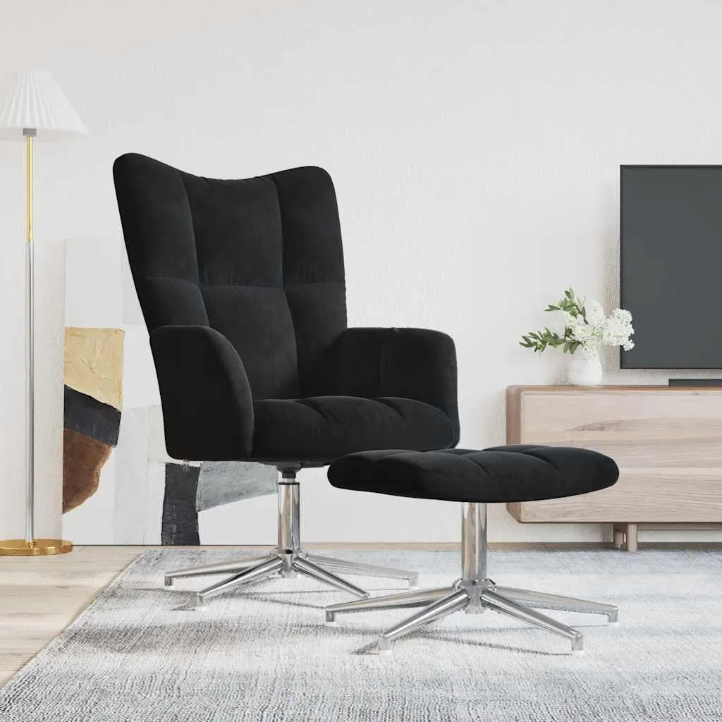 vidaXL Poltrona Relax Velluto Nero con Sgabello | Miglior Rapporto Q/P