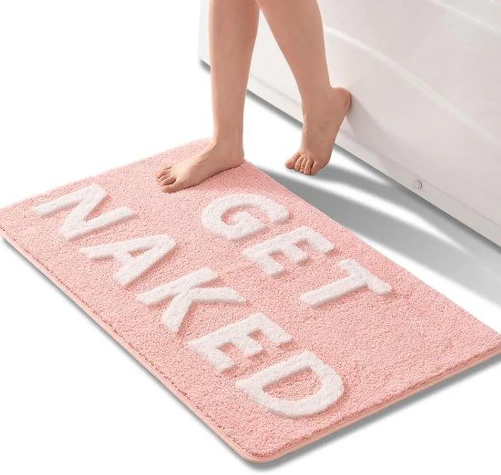 Tapis de bain antidérapant rose et blanc 60x90 cm en microfibre douce