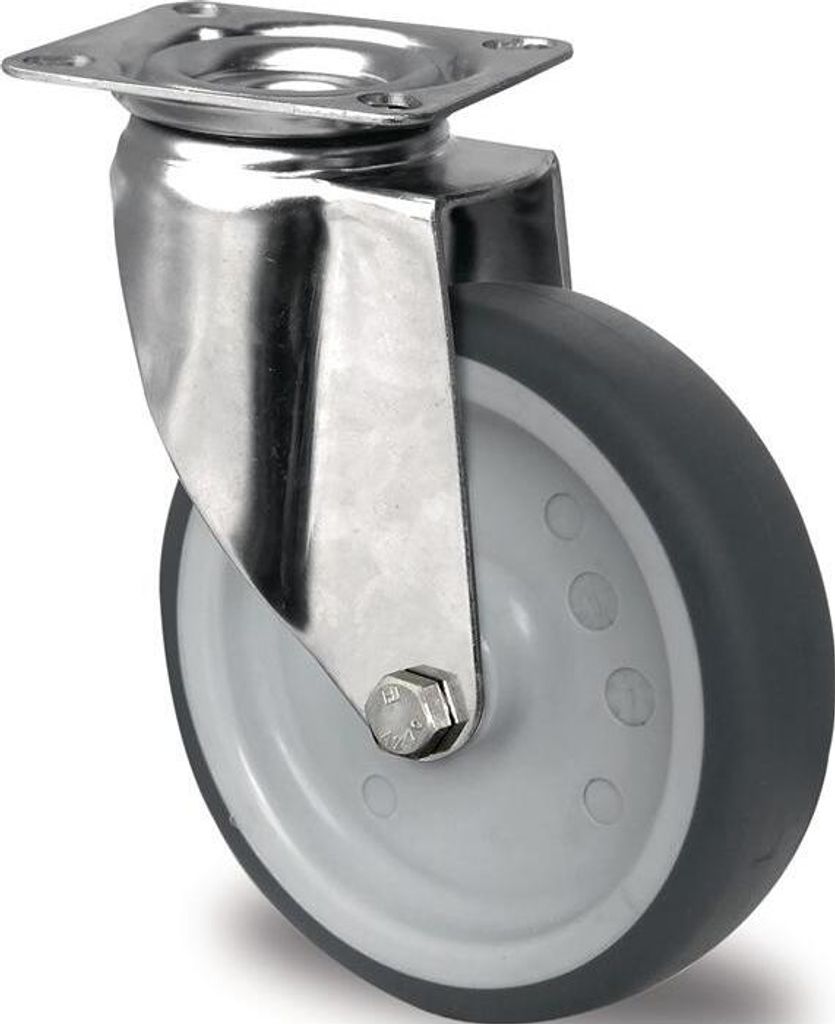 Lenkrolle Rad- 125 mm Tragfhigkeit 100 kg mit Anschraubplatte Plattenbreite 70 mm Gleitlager Edelstahl TPE