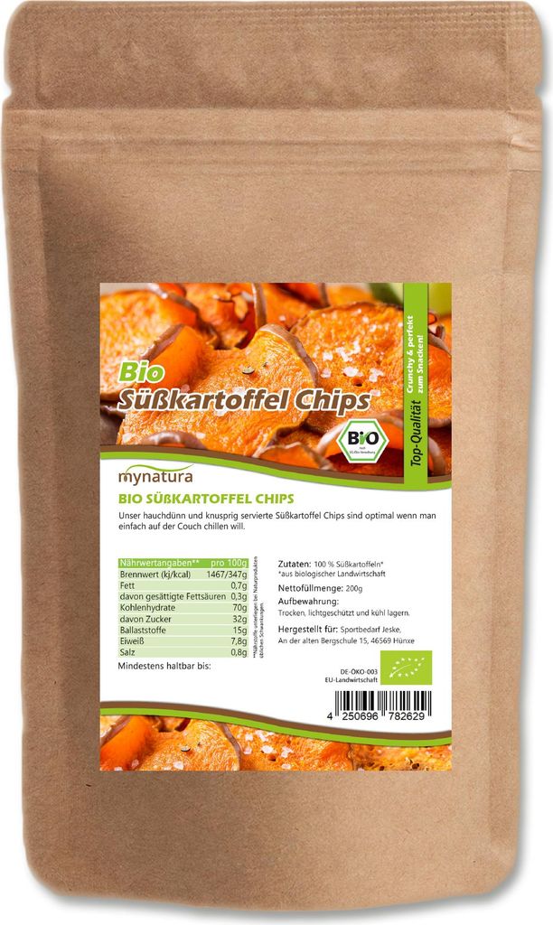 Süßkartoffelchips – Knuspriger Snack aus Ofengerösteten Süßkartoffeln | Mynatura 2x0,2Kg