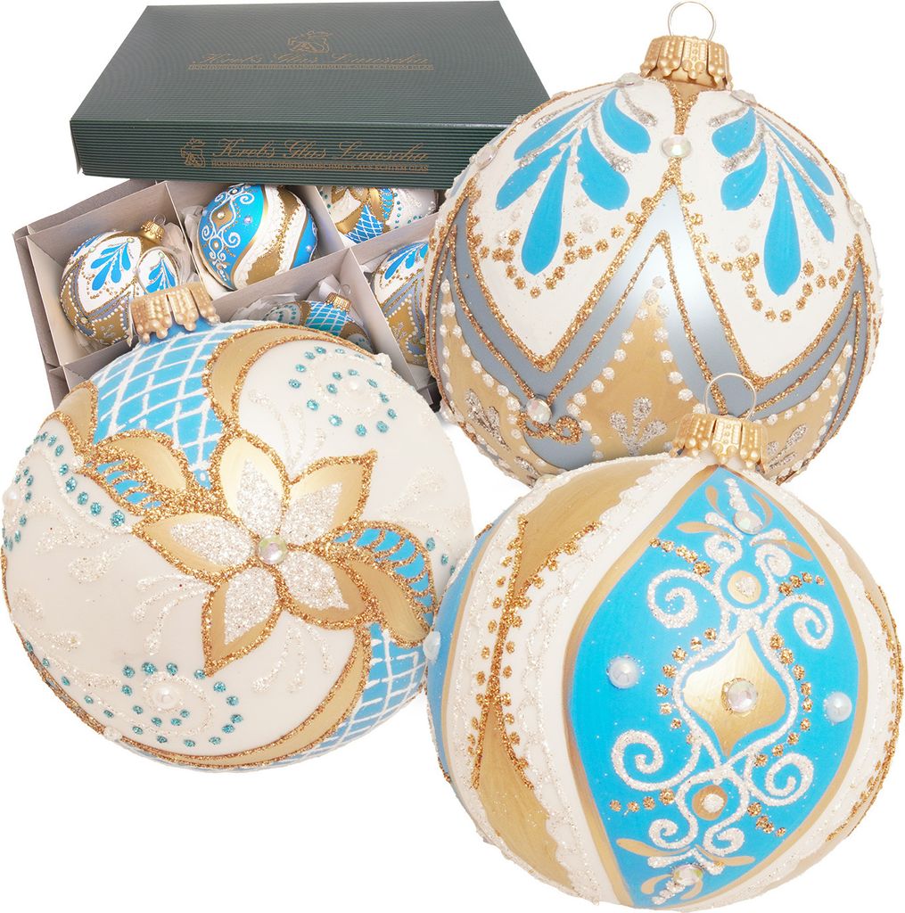 Krebs Glas Lauscha Glaskugel 6er Set - Barock - Christbaumschmuck aus Glas - Größe ca. 8 cm - 24239