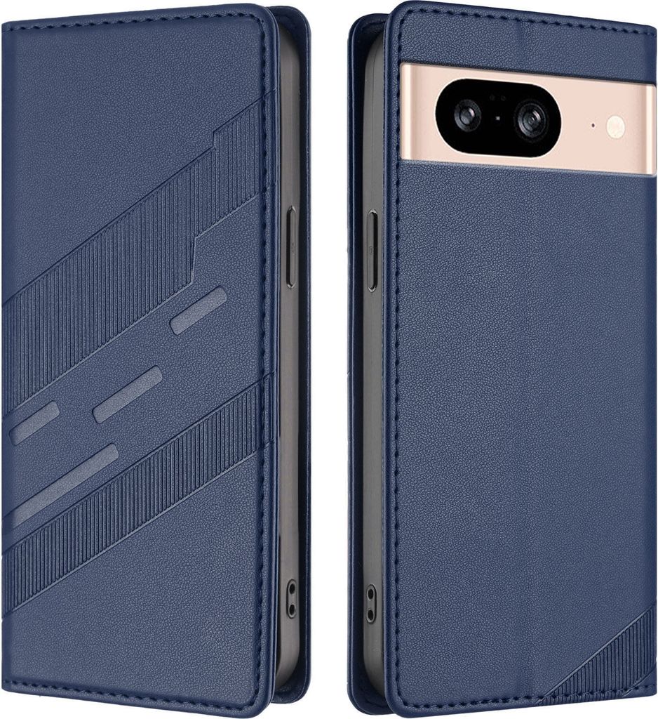 Hülle für Google Pixel 8, Kunstleder Brieftaschen Handyhülle mit Kartenfach und Standfunktion Blau