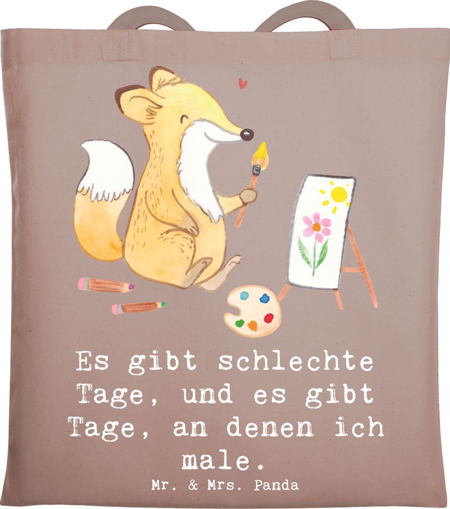 Mr. & Mrs. Panda totebag Fuchs Malen - Braun Pastell - Geschenk, Jutebeutel, Stoffbeutel, Baumwolltasche, Künstlerin, Hobbyzeichner, stofftasche b...