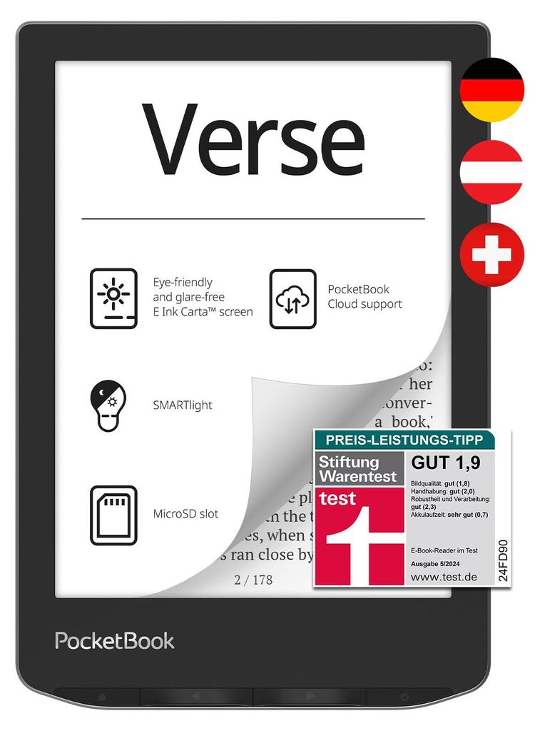 Pocketbook Verse eReader, 6 Zoll, 8 GB Speicher, Grau Produktbild 
