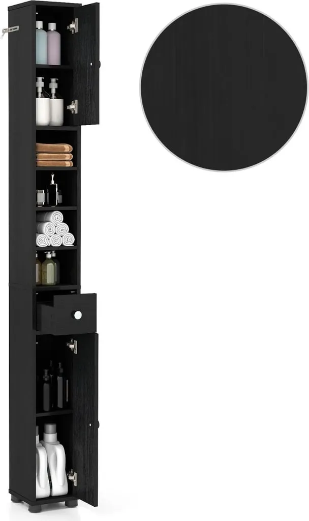 Mobile Bagno Nero Chic in MDF | Ripiani Regolabili per Home Spa