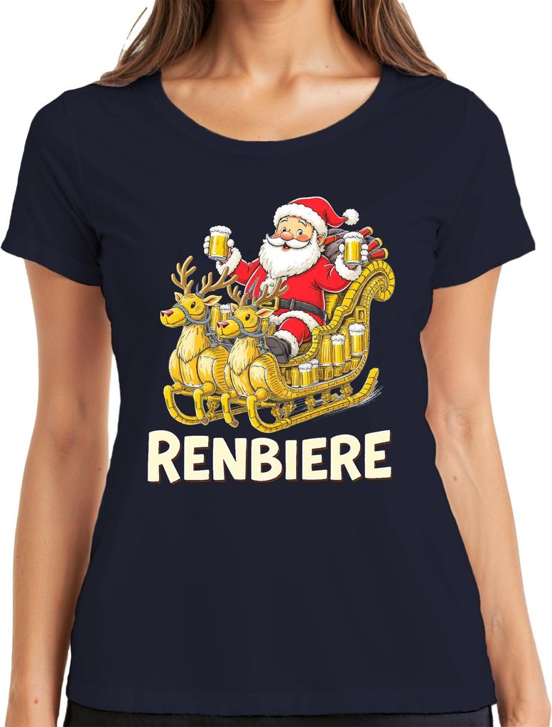 RENBIERE Lustiges Weihnachten Bier Rentier Santa Geschenk Party Damen T-Shirt, Navy, 3XL