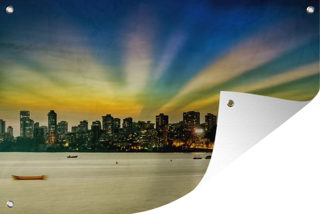 MuchoWow 120x80 cm Outdoor-Poster Gartendeko Sichtschutz Garten Poster für den Garten Die bunte Skyline von Bombay