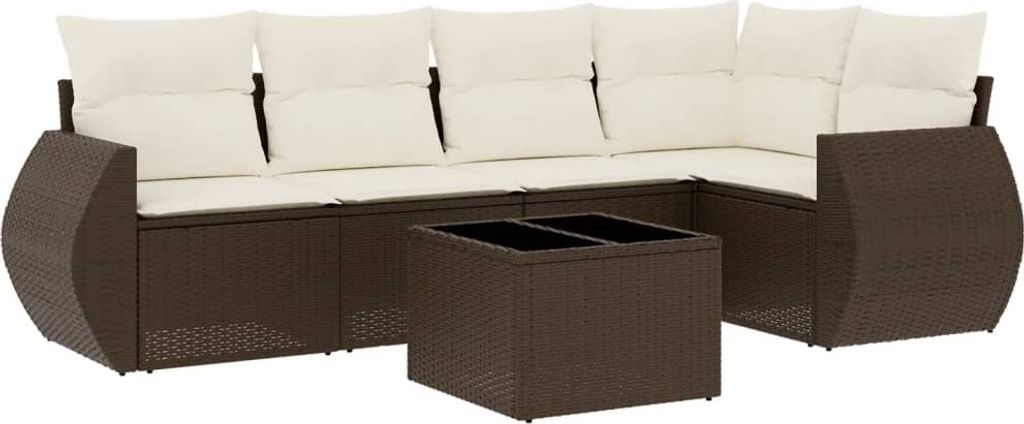 Möbel 6-tlg. Garten-Sofagarnitur/Garten-Essgruppe - Lounge-Set - Balkonmöbel Set - mit Kissen Braun Poly Rattan - Gartenmöbelset CLORIS9889616