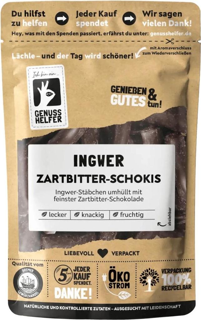 Ingwer Zartbitter Schokis, Ingwer in Zartbitter-Schokolade, Produktbild 