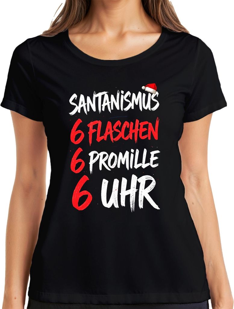 SANTANISMUS 6 FLASCHEN 6 PROMILLE Lustig Weihnachtsfeier Geschenk Damen T-Shirt, Schwarz, XL